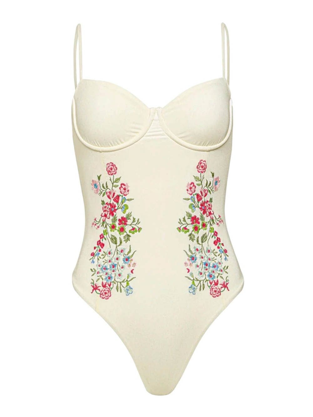 Maaji Camelia Embroidered Pink Flowers Vines Cheeky Underwire One Piece Swim